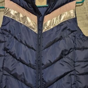 SO Navy Puffer Vest with Pink and Metallic Gold Chevron Trim